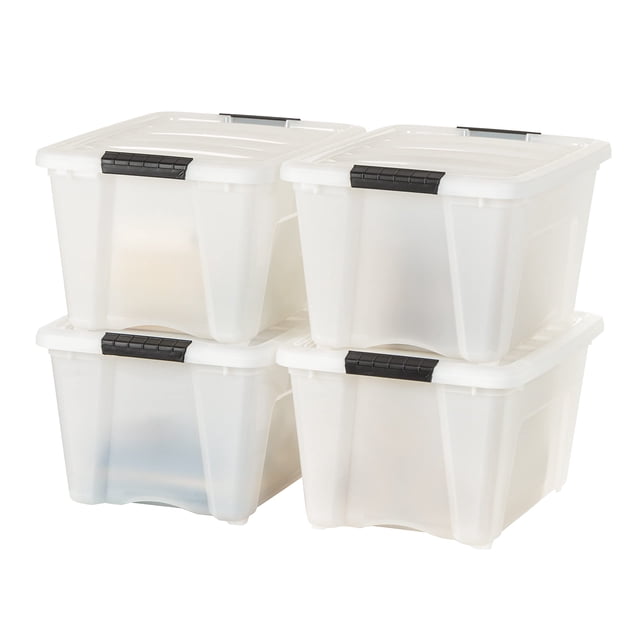 IRIS USA 30 L Plastic Storage Box with Lid and Latches - 4 Pack - BPA-Free, Discreet Organizing Solution, Durable Nestable Stackable Contai