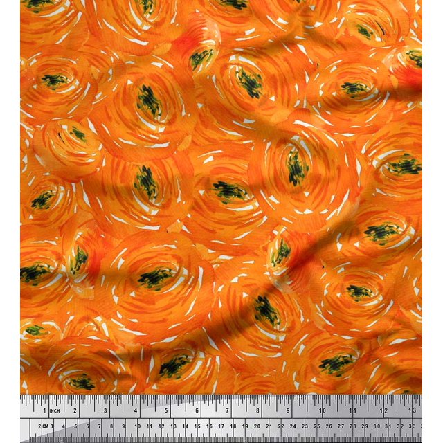 Soimoi Orange Poly Georgette Fabric Watercolor Floral Print Sewing Fabric BTY 42 Inch Wide