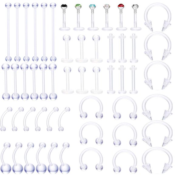 Ensemble de Bijoux de Corps Acrylique 54PCS Mode Décorative Nez Cerceau Mis Goujons de Languette Ensemble