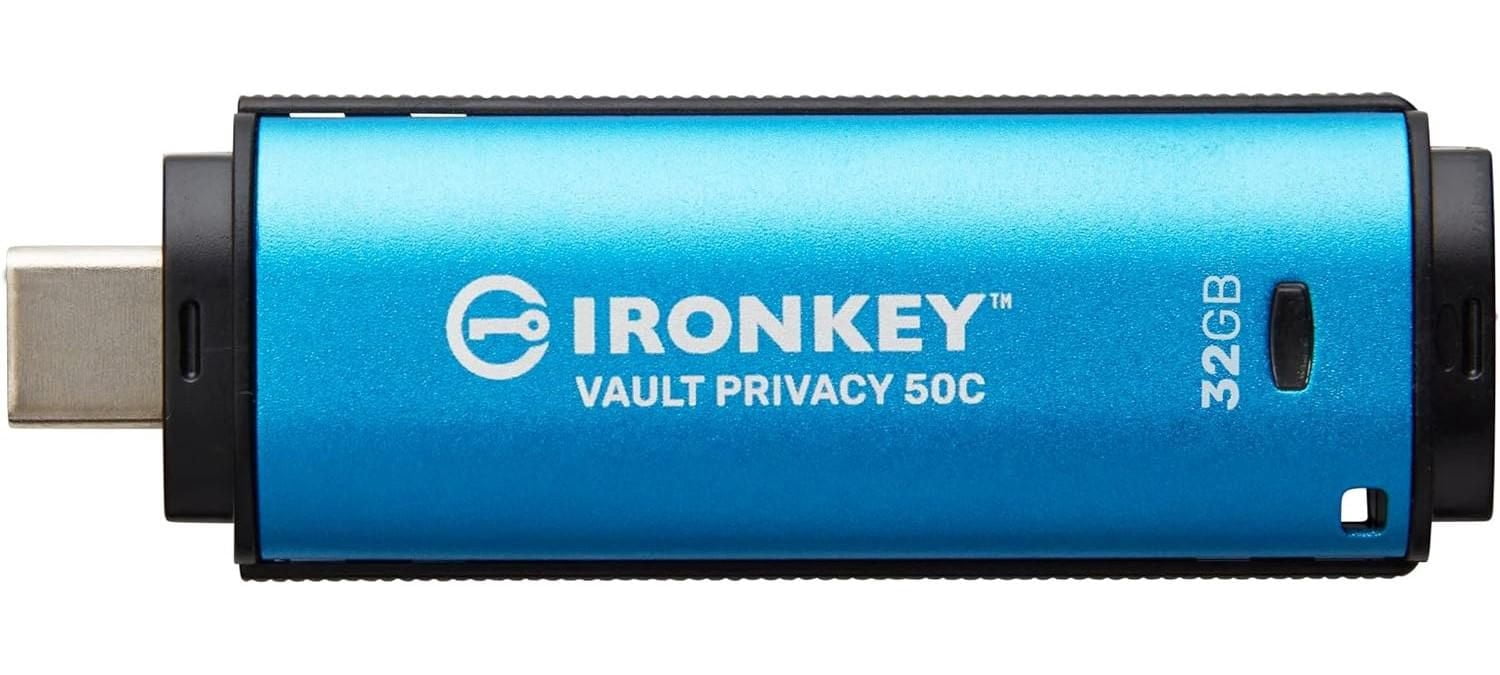 Kingston Ironkey Vault – Clé USB Privacy 50 USB-C 32 Go | Certifiée FIPS 197 | XTS-AES 256 bits | Protection BadUSB et Brute Force | Option multi-mot de passe | IKVP50C/32 Go