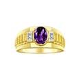 thumbnail image 1 of RYLOS Men's Rings 14K Yellow Gold Ring Classic Designer Style 8X6MM Oval Gemstone & Diamond Ring Amethyst Birthstone Rings For Men Size 13, 1 of 7