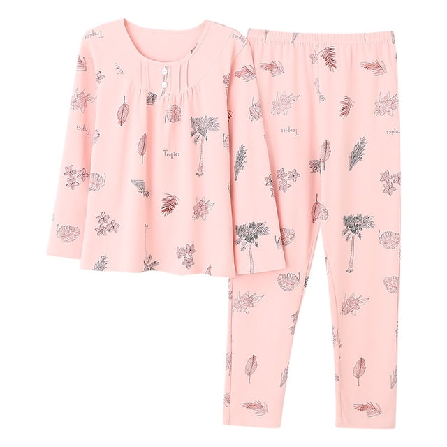 REDHOTYPE Pyjama Fantaisie à Fleurs pour Femme, Printemps Automne, Maman, Manches Longues, Coton, Col Rond, Automne pour Femme, Grande Taille, Tenue d'Intérieur