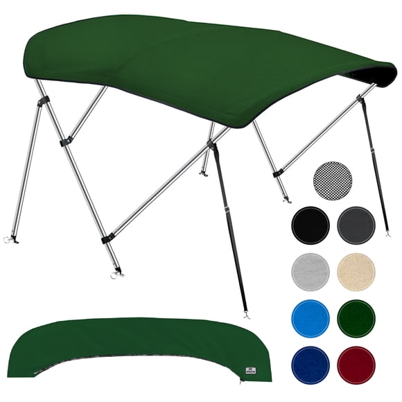 KNOX 3 Bow Bimini Tops for Boats, Fadeproof, Support Poles, Storage Boot, 900D Marine Canvas, Sun Shade Boat Canopy, Universal Boat Cover For Pontoon, V-Hull, Fishing, Bass Boat 85-90", Hunter Green