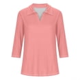 thumbnail image 4 of Hot6sl Économies d'Été Liquidation Blouse & Chemise à Manches Courtes Col Rabattu, T-shirt Assorti pour Femmes Col en V Col Rabattu Manches 3/4, Haut en polyester pour Femmes/rose Vif, 2TG, 4 of 7