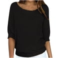 thumbnail image 2 of Qertyioot Chandail pour Femme Grande Taille Col Rond Tricot Élégant Manches 3/4 Chemise Confortable, 2 of 6