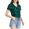 thumbnail image 1 of INSPIRE CHIC Chemises à Carreaux pour Femmes Col en Pointe Boutonnées Blouses de Rentrée Bleu Vert P, 1 of 6