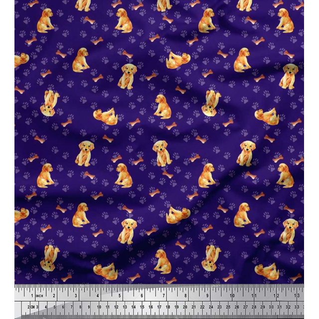 Soimoi polyester Crepe Fabric Paw,Bone & Puppy Dog Print Sewing Fabric Yard 52 Inch Wide