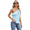 thumbnail image 1 of Zoeecloth Womens Tops Sleeveless Solid Color Round Neck Button Vest Tees Shirts Summer Casual Ruffled One Shoulder Vest Fashion Button Vest S-XXL, 1 of 9