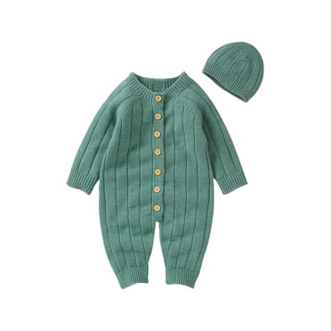 Gupgi 0-18M Warm Baby Knit Romper Infant Boy Girl Long Sleeve Jumpsuit with Hat