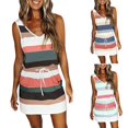 thumbnail image 1 of CEHVOM Robes pour Femmes à Bretelles Spaghetti Courtes, Robe d'Été pour Femmes à Col en V Évasée Sans Manches, Robe de Plage, Couvre-Maillots, Robes avec Ceinture, Robes d'Été à Rayures à Empiècements à Bretelles avec Poches, 1 of 5