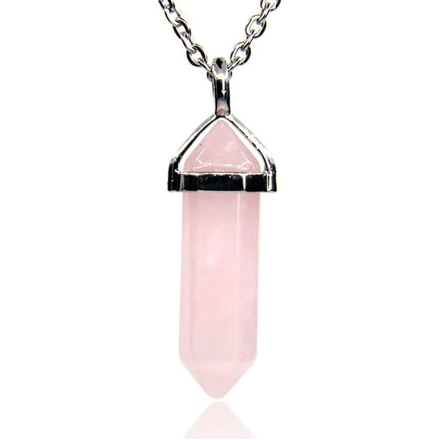 Angelstones Rose Quartz Gemstone Hexagonal Pointed Reiki Chakra Pendant Necklace 20"