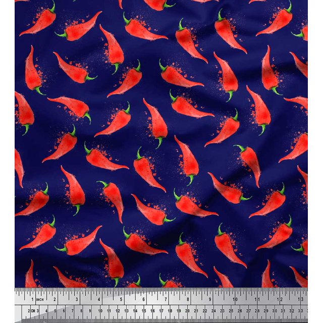 Soimoi Blue Heavy Canvas Fabric Chilli Vegetable Print Fabric by Yard 58 Inch Wide