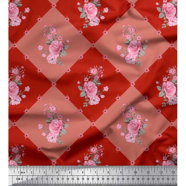 Soimoi Georgette Viscose Fabric Leaves, & Rose Floral Decor Fabric Printed Yard 42 Inch Wide