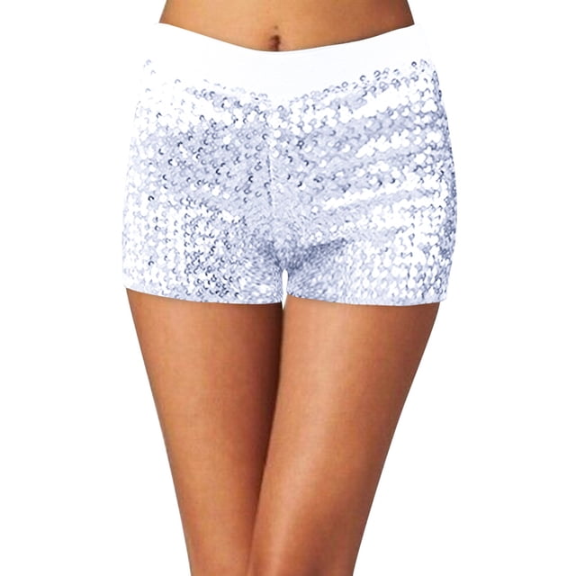 Women Sequins Shorts Disco Hot Pants Shiny Glitter Jazz Mini Short Stretch Dance