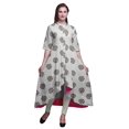 thumbnail image 1 of Bimba Robe Anarkali à Blocs Feuilles Blanches et Fleurs Imprimée Col Mandarin Kurtis Indiens pour Femmes Tenue de Fête Anarkali Kurta -XXX-Large, 1 of 5