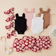 thumbnail image 2 of Casual Sleeveless Square Collar Ribbed Romper + Daisy Print Shorts + Headband, 2 of 2