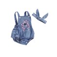 thumbnail image 2 of Gupgi Baby Girls Denim Rompers 6M 12M 18M 24M Flower Rabbit Embroidery Bodysuits Infant Sleeveless Straps Easter Jumpsuit Headband, 2 of 9