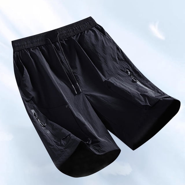 Sentmoon Cargo Shorts for Men Elastic High Waist Athletic Shorts with Zipper Pockets Men Loose Drawstring Solid Color 2025 Summer Golf Shorts Trendy for Sports Practice Black XXXXL
