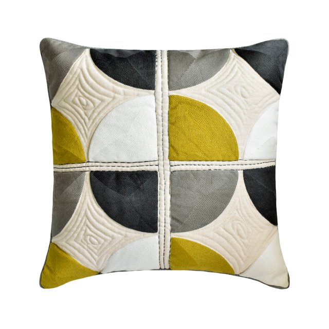 Pillow Covers, Yellow & Grey 16"x16" (40x40 cm) Throw Pillow Covers, Cotton Embroidery & Quilted Throw Pillows For Couch, Geometric Pattern Modern Style - Spatial
