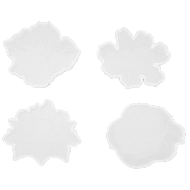 Coaster Resin Molds Casting Resin Epoxy 4pcs Coaster 4 Different Styles Flower Design Silicone Molding For Making Decorations