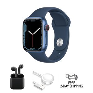 Rénovés Apple montre Series 7 Aluminium 41mm A2473 (GPS Uniquement, pas de cellules) Bleu avec des écouteurs sans fil