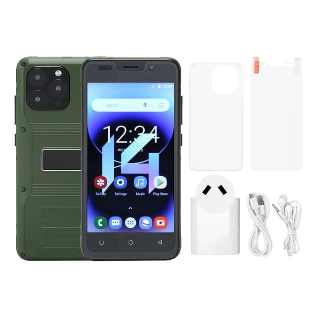 5.0in Unlocked Phone Rugged 4GB RAM 32GB ROM Dual SIM Dual Standby 2.4G WIFI Waterproof Face Unlock for Android 10 100‑240V Green AU Plug