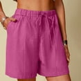 thumbnail image 2 of Annhoo Womens Plus Size Cotton Linen Shorts High Waisted Drawstring Wide Leg Solid Comfy Casual Shorts with Pockets, 2 of 7
