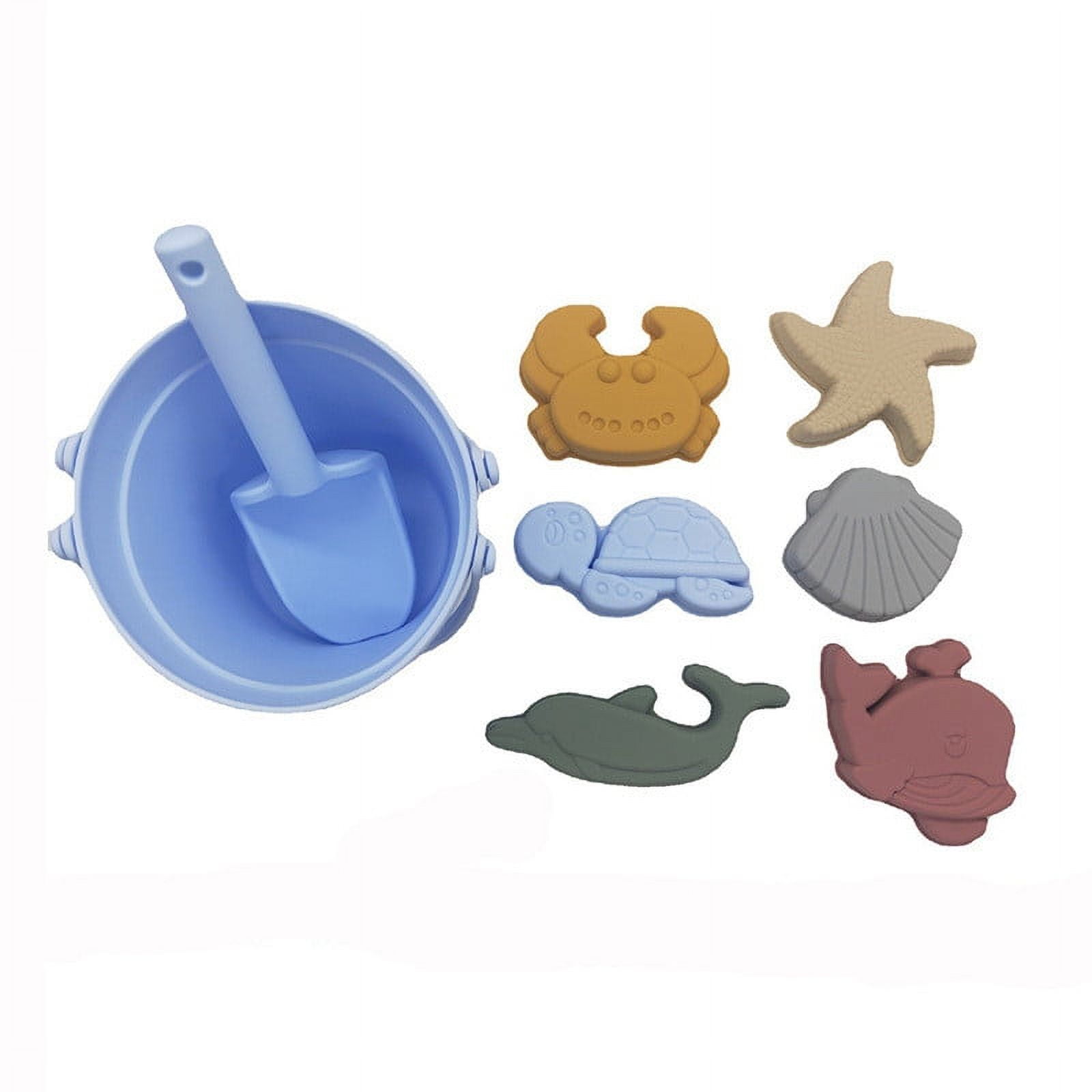 Jouets de Plage en Silicone, Ensemble Estival de 8 Pcs pour Enfants Jouets de Bac à Sable pour Bébé avec Seau de Plage Portable, Jouet de Sable Animal Jouet de Sable Pelle