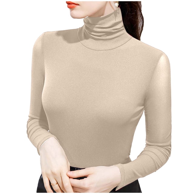 cfhntfmh Chandails Thermiques à Col Roulé pour Femmes Manches Longues Couche de Base sous-Vêtements Hauts Ajustés Légers Chandails à Enfiler