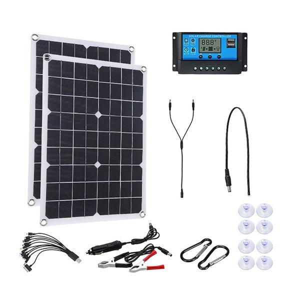 Panneau Solaire 500W Cellule Solaire 18V Contrôleur 100A Panneau Solaire pour Téléphone VR Voiture Chargeur Alimentation de Pile Extérieure, Facile à Installer