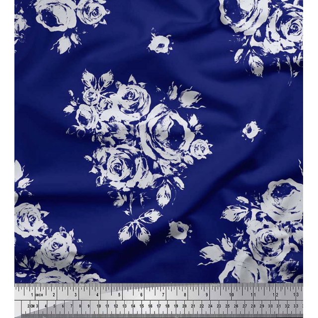 Soimoi Tissu Poly Georgette Feuilles, & Imprimés Floraux Roses au Mètre 52 Pouces de Large
