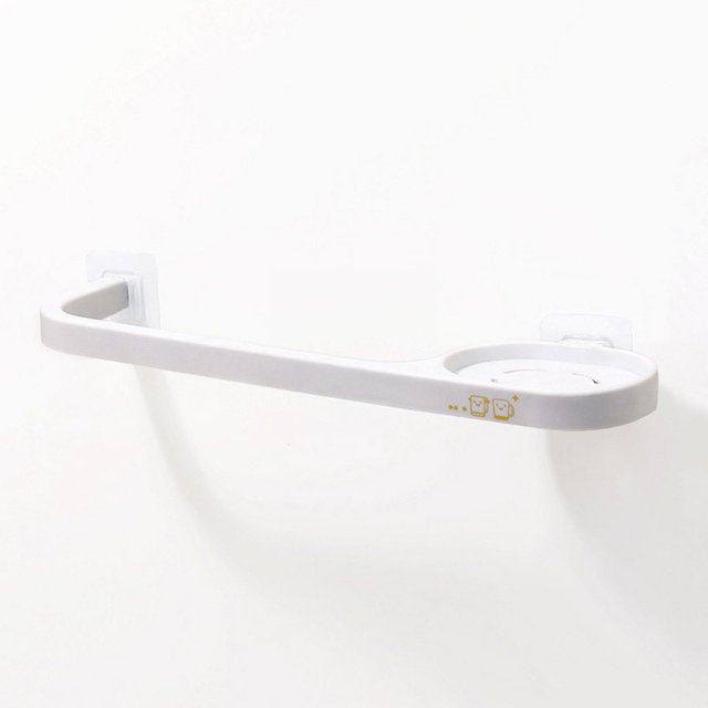 Oleegame 1PC Spoon And Lid Rest Wall Mounted Towel Rack Hanging Plastic Towel Bar Storage Rack Bathroom Rack Single Bar Bath Towel Rack White