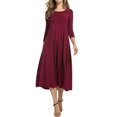 thumbnail image 1 of Nlife Women Round Neck 3/4 Sleeve Swing Midi Dress, 1 of 4