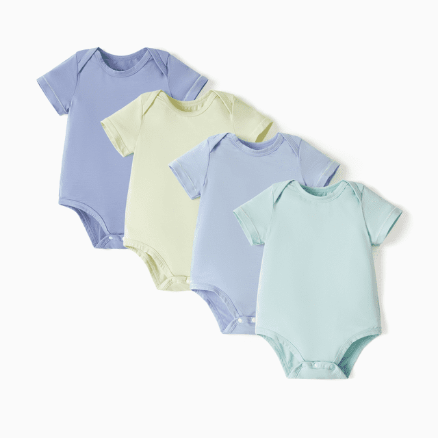 PatPat Baby Boy/Girl 4-Piece Modal Solid Color Rompers Set