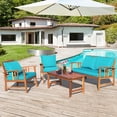 thumbnail image 1 of Costway Ensemble de Mobilier de Patio en Bois 4 Pcs Table Sofa Chaise Coussiné Jardin Turquoise, 1 of 10