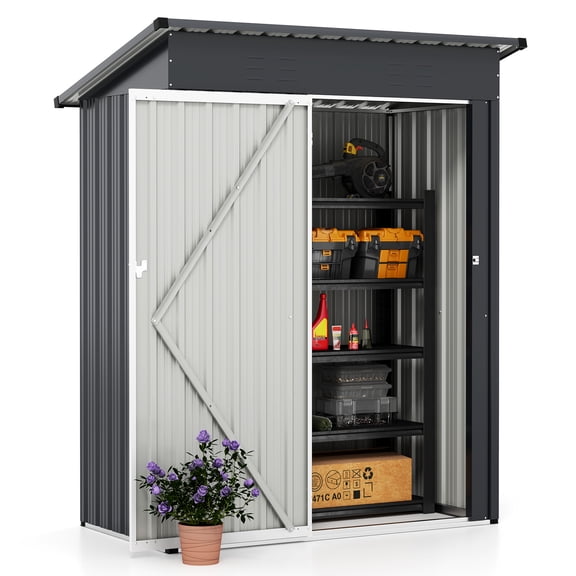 Gymax 5 x 3 FT Outdoor Storage Shed Galvanized Metal Tool House w/ Sloped Roof Gray