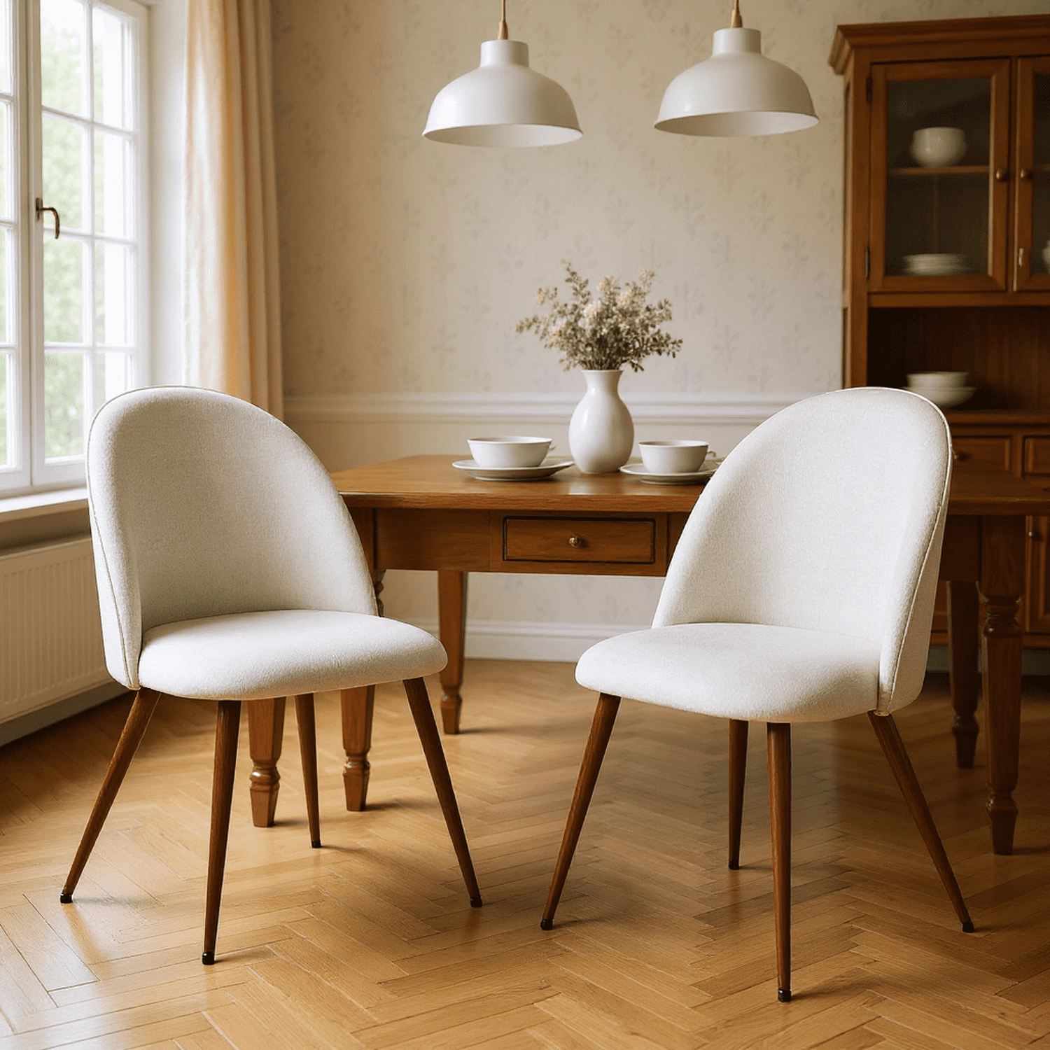 Homy Casa Lot de 2 chaises de salle à manger rembourrées à dossier haut, style moderne, beige