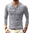 thumbnail image 3 of Haut pour Homme à Col Rond avec Boutons, Blouse T-Shirt Homme Décontracté à Manches Longues, Coupe Ajustée, Gris Pâle, TTG, 3 of 3