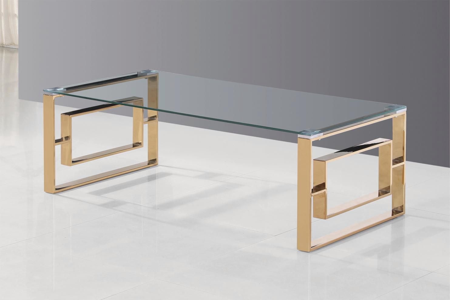 K-LIVING LIVYA COFFEE TABLE WITH CLEAR GLASS TOP & GOLD POLISHED STAINLESS STEEL BASE