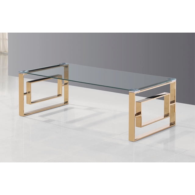 K-LIVING LIVYA COFFEE TABLE WITH CLEAR GLASS TOP & GOLD POLISHED STAINLESS STEEL BASE