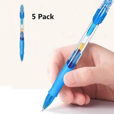 Qocolhg Stylos Bleus à Bille Roulante, 5 Stylos Rétractables à Pointe Fine pour le Journal avec Encre Bleue Moyenne de 0,5 mm, Stylo Bleu à Encre, Stylos à Écriture Fluide, Fournitures de Bureau Fournitures de Rentrée en Liquidation