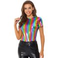 thumbnail image 1 of INSPIRE CHIC Women's Party Metallic Textured Short Sleeve Shiny Multicolor Top X-Small Rainbow Color, 1 of 5