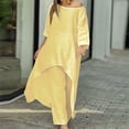 thumbnail image 2 of Yuyuzo Womens Suits Long Sleeve Pullover Irregular Two Piece Set Fall Casual Round Neck Tops Shirt Set Outfit, 2 of 6