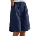 thumbnail image 1 of Timegard Wide Leg Shorts for Women Cotton Linen Elastic Waist Button Loose Solid Color Knee Length Pants, 1 of 7
