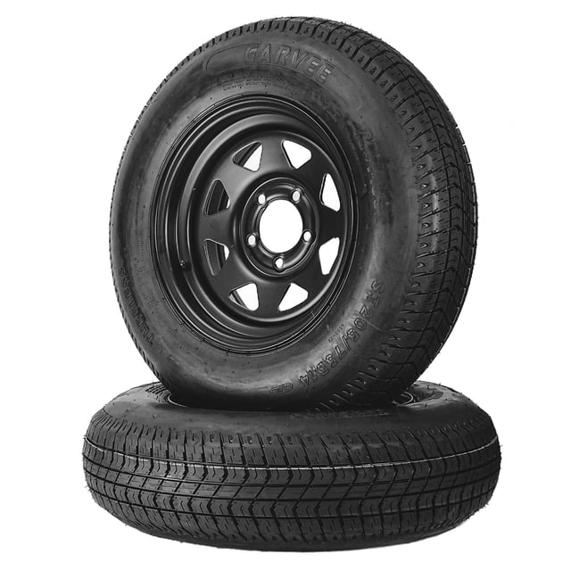 2-Pack ST205/75D14 Trailer Tires on 14" Black Rims - 6PR Load Range C - 5 Lug 4.5" Bolt Design - Heavy Duty, All-Weather, Easy Assembly - Utility, Boat, Camper, Cargo Trailers