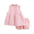 thumbnail image 2 of TopLLC Ensembles de Blouses et Chemises à Manches Courtes Col Rond Mode Décontractée pour Filles Hauts à Manches Courtes Col Rond Boutons Pantalons Courts Unis Ensemble Fille, 2 of 3