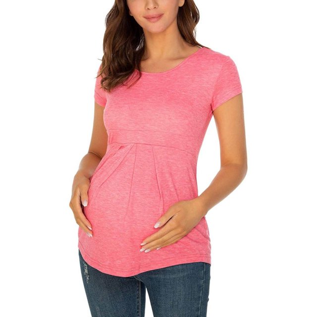 Vêtements de Grossesse Offres de l'Action de Grâce Liquidation Été Vêtements de Maternité pour Femmes Col Rond Manches Courtes Volants Pli Hauts de Grossesse