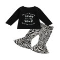 thumbnail image 1 of Toddler 2Pcs Girls Long Sleeve Fall Clothes Set Letter Printed Top+ Zebra Trumpet Bell Pants Black 5-6 Years, 1 of 6