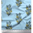 thumbnail image 1 of Soimoi Polyester Crepe Fabric Leaves & Floral Block Printed Fabric 1 Yard 52 Inch Wide, 1 of 3