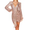 thumbnail image 2 of Pisexur Robes pour Femmes à Manches Longues à Col en V Profond Robe de Cocktail Mode à Paillettes Robes de Retour à la Maison Tunique Formelle Robe de Bal de Fin d'Année Robe de Soirée Robe de Fête Fluide Plissée Robe Midi, 2 of 6
